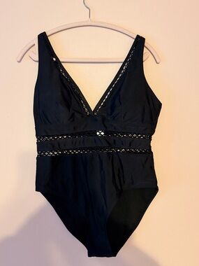 CUPSHE Black One-Piece Swimsuit with Crochet Cutouts & Trim